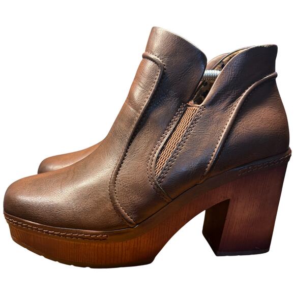 KORK Ease Robin Women's 8 Cognac Platform Clog Booties Chunky Lug Sole - Picture 2 of 13